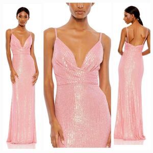 New MAC DUGGAL 26945 Coral Pink Sequined Draped V-Neck Gown Women's (18) $358